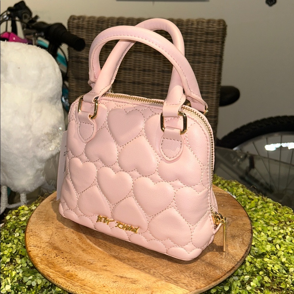 Betsey Johnson Blush Pink Heart Quilted Mini Bag with Teddy Charm 8”x 6”x 3” NWT - Picture 4 of 10